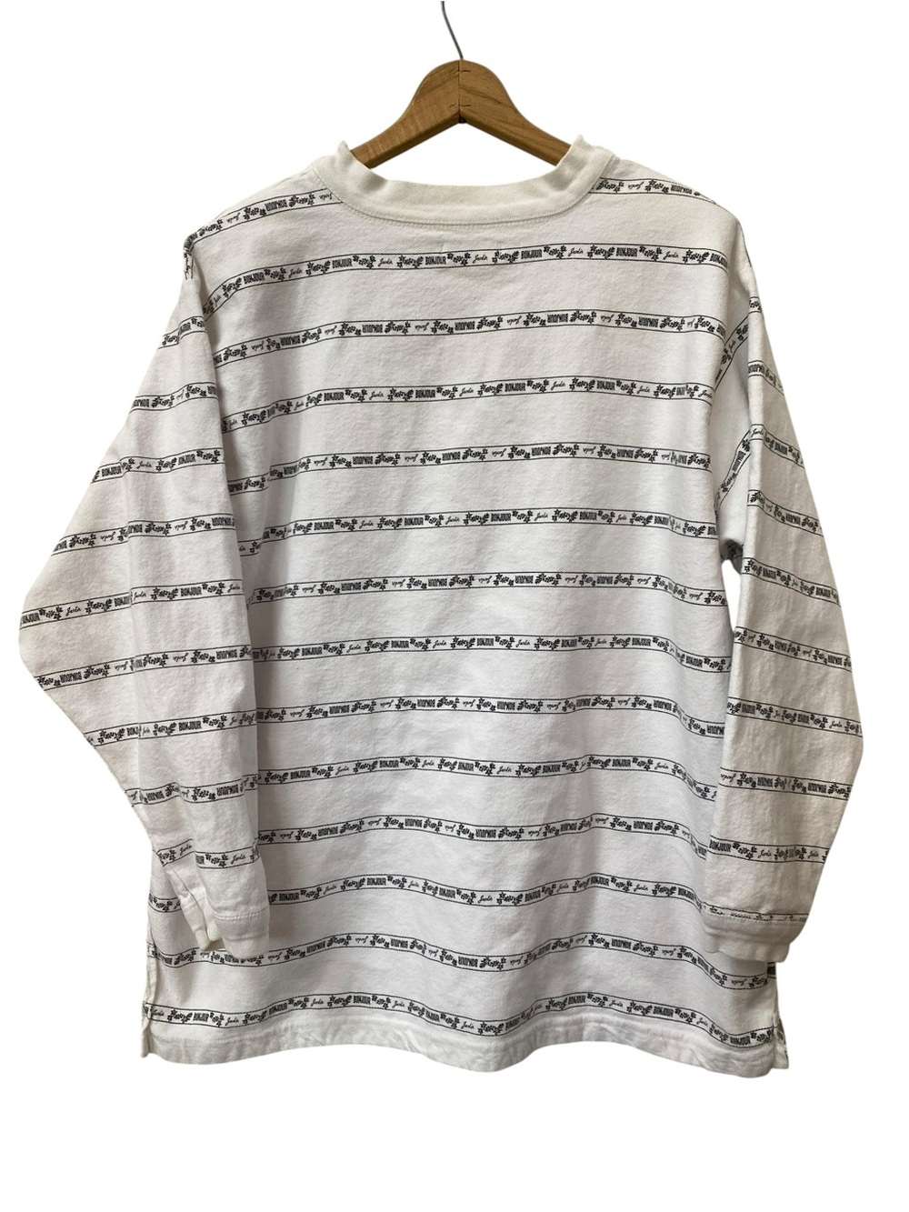Vintage 90s Bonjour White Graphic Cotton Top Shirt Sweatshirt size M L - Picture 4 of 9